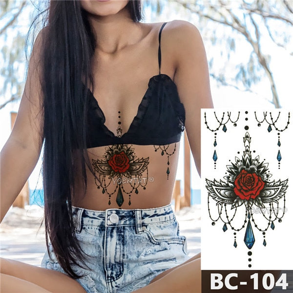 Chest Temporary Tattoo Waterproof Lace Totem Lotus Mandala