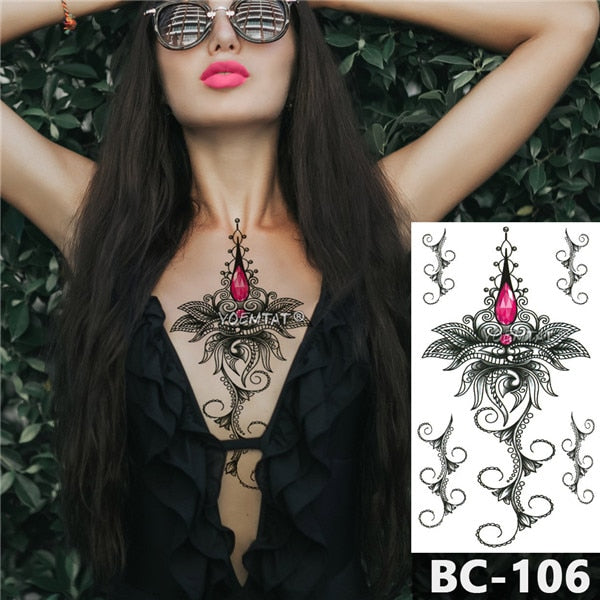Chest Temporary Tattoo Waterproof Lace Totem Lotus Mandala
