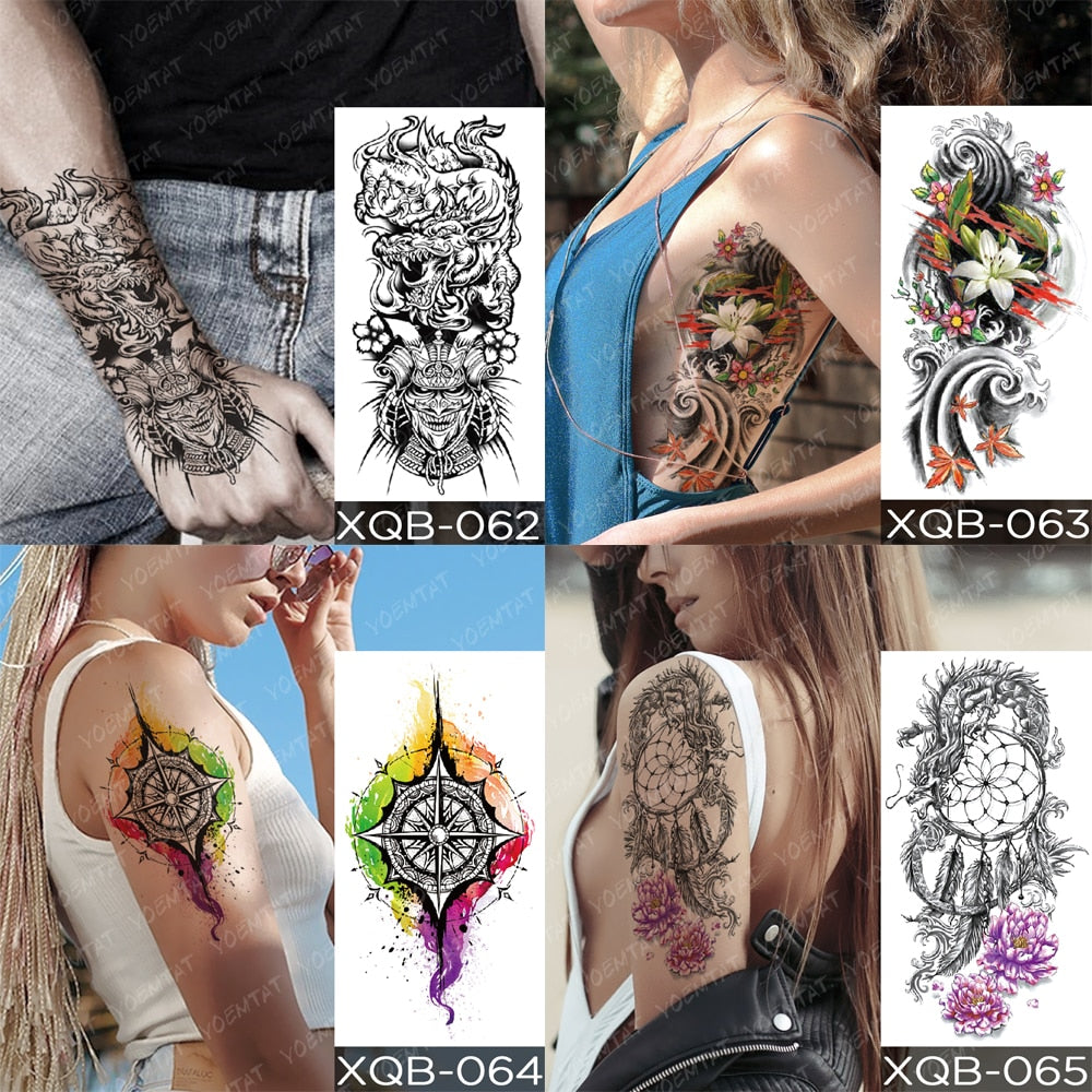 Waterproof Temporary Tattoos Snake Flower Rose Mandala Lace Fox Lion Cat Tree