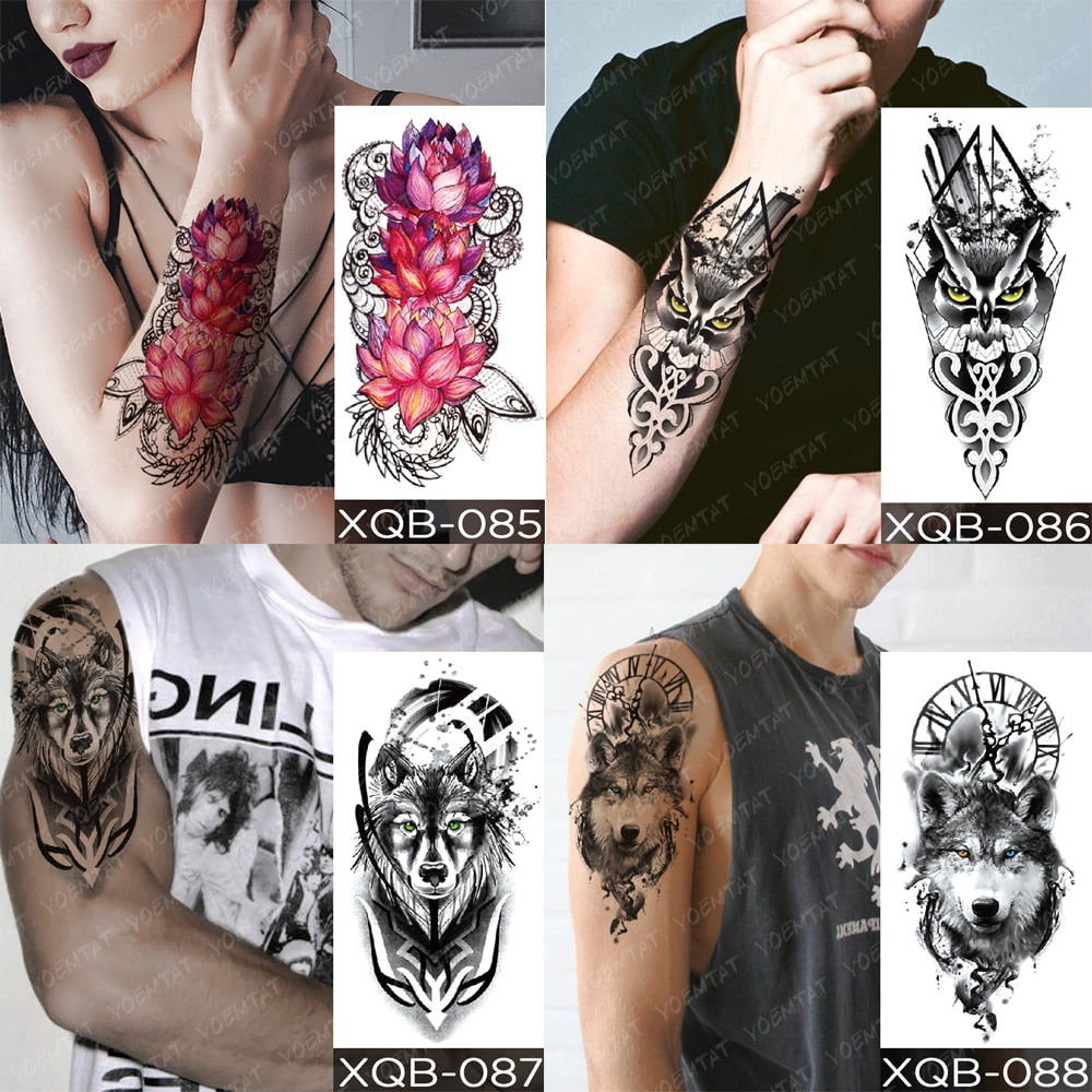 Waterproof Temporary Tattoos Snake Flower Rose Mandala Lace Fox Lion Cat Tree