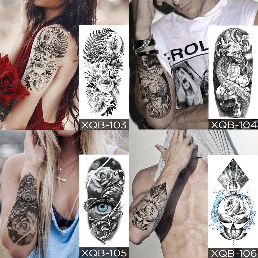 Waterproof Temporary Tattoos Snake Flower Rose Mandala Lace Fox Lion Cat Tree