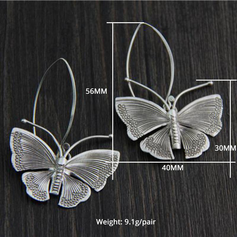Large Butterfly Drop Earrings 925 Sterling Silver