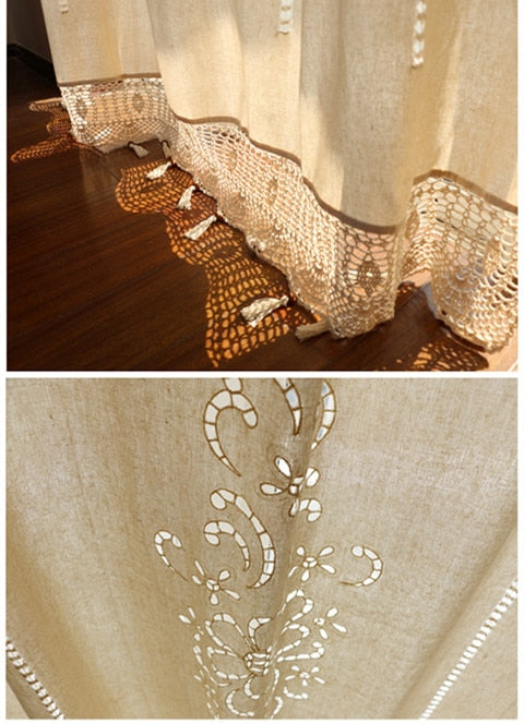 Cotton Linen Handmade Embroidered Tassel Hem Curtain