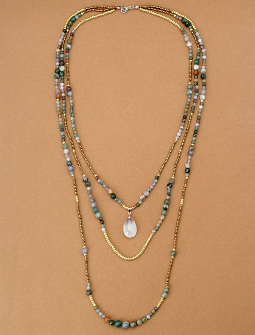 Natural India Onyx with Seed Beads 3 Layered Necklace