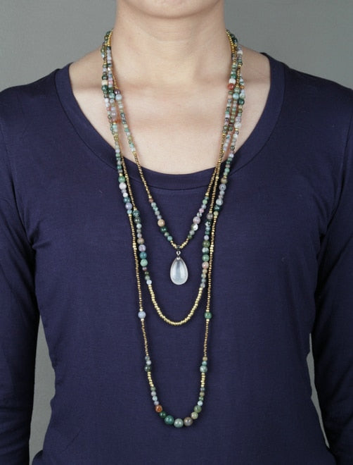 Natural India Onyx with Seed Beads 3 Layered Necklace