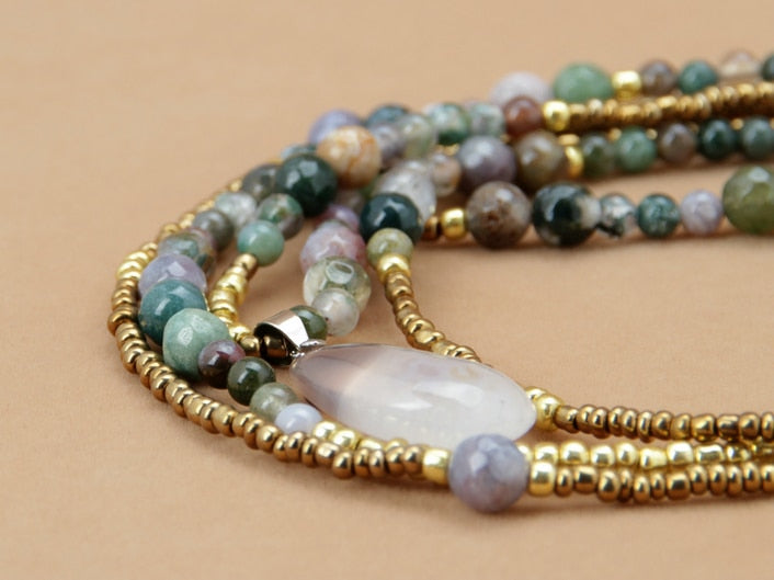 Natural India Onyx with Seed Beads 3 Layered Necklace