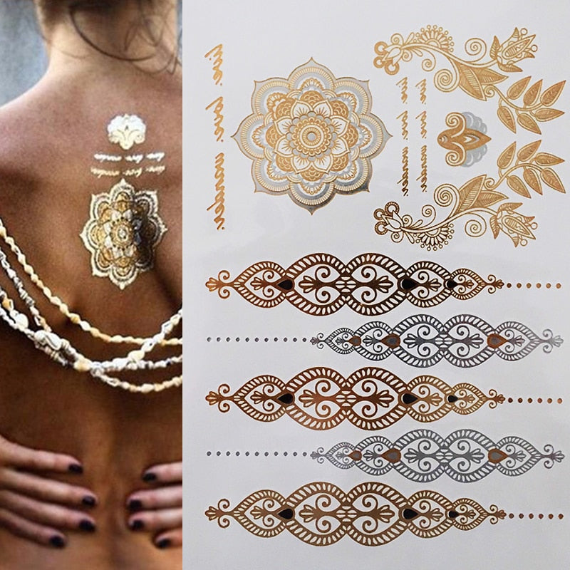 Boho Metallic Gold Feathers Festival Temporary Tattoos