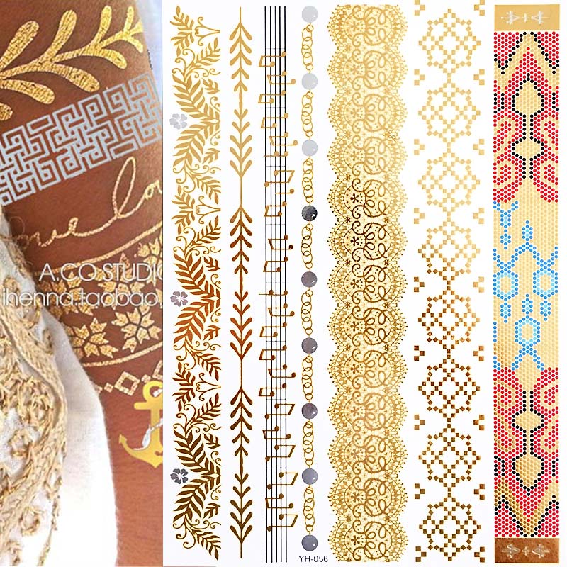 Boho Metallic Gold Feathers Festival Temporary Tattoos