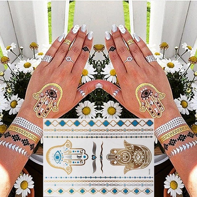 Boho Metallic Gold Feathers Festival Temporary Tattoos