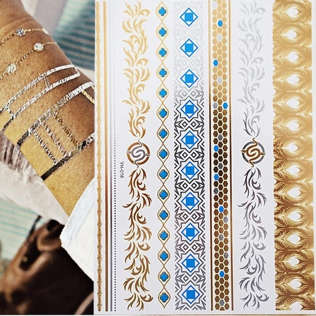 Boho Metallic Gold Feathers Festival Temporary Tattoos