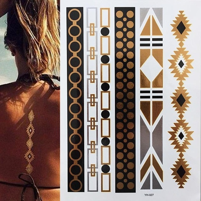 Boho Metallic Gold Feathers Festival Temporary Tattoos