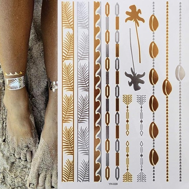Boho Metallic Gold Feathers Festival Temporary Tattoos