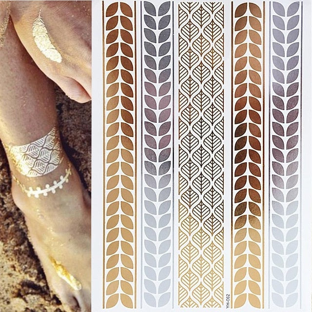 Boho Metallic Gold Feathers Festival Temporary Tattoos