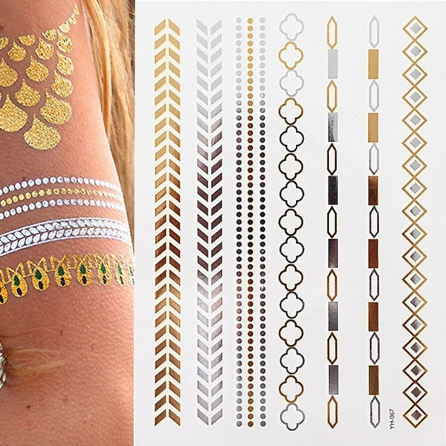 Boho Metallic Gold Feathers Festival Temporary Tattoos