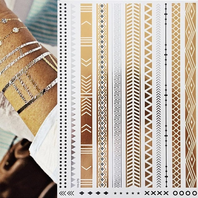 Boho Metallic Gold Feathers Festival Temporary Tattoos