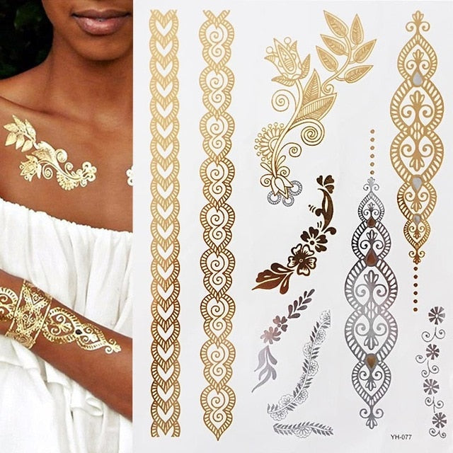Boho Metallic Gold Feathers Festival Temporary Tattoos