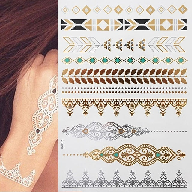 Boho Metallic Gold Feathers Festival Temporary Tattoos