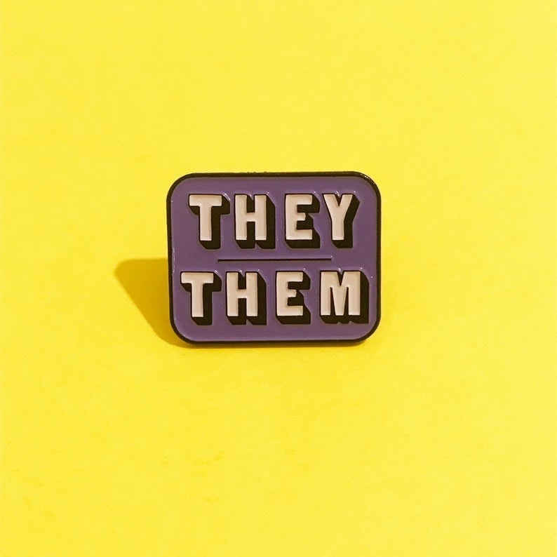 They/Them Pronouns Enamel Pin Badge - Yellow / Purple