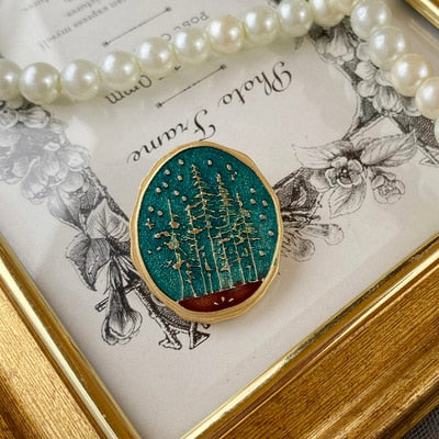 Oval Starry Sky Brooches Whale, Forest, Galaxy