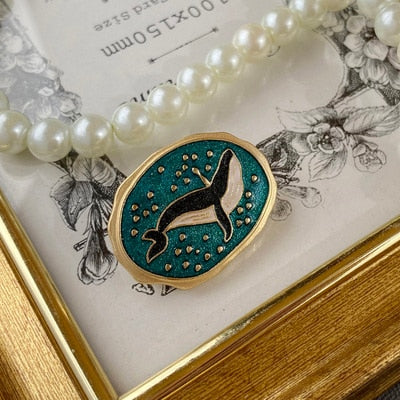 Oval Starry Sky Brooches Whale, Forest, Galaxy