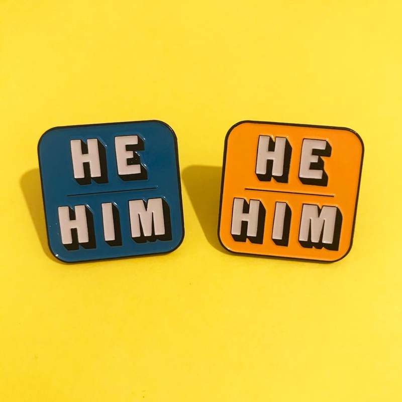 He/Him Pronouns Enamel Pin Lapel Pins Badge - Blue / Orange