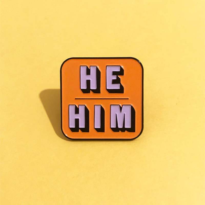 He/Him Pronouns Enamel Pin Lapel Pins Badge - Blue / Orange