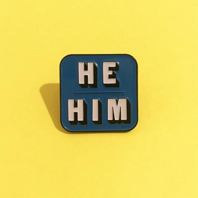 He/Him Pronouns Enamel Pin Lapel Pins Badge - Blue / Orange