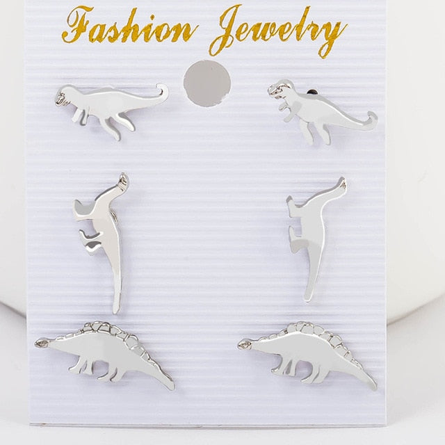 Three Pairs of Dinosaur Stud Earrings