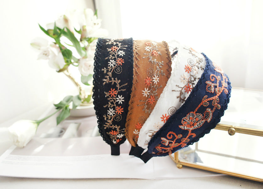 Wide Embroidered Ribbon Boho Hairbands
