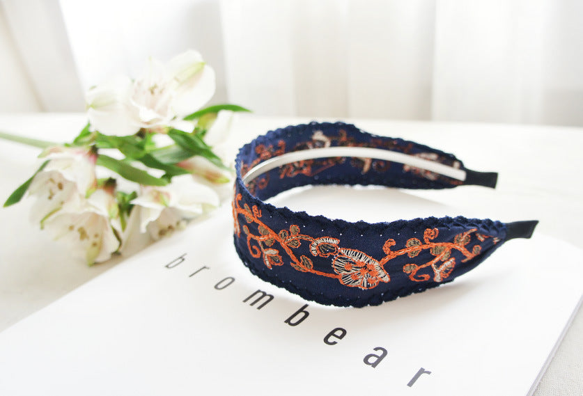 Wide Embroidered Ribbon Boho Hairbands