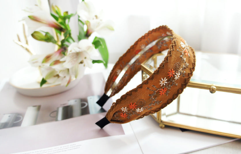 Wide Embroidered Ribbon Boho Hairbands
