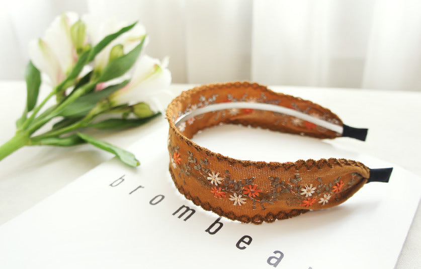 Wide Embroidered Ribbon Boho Hairbands