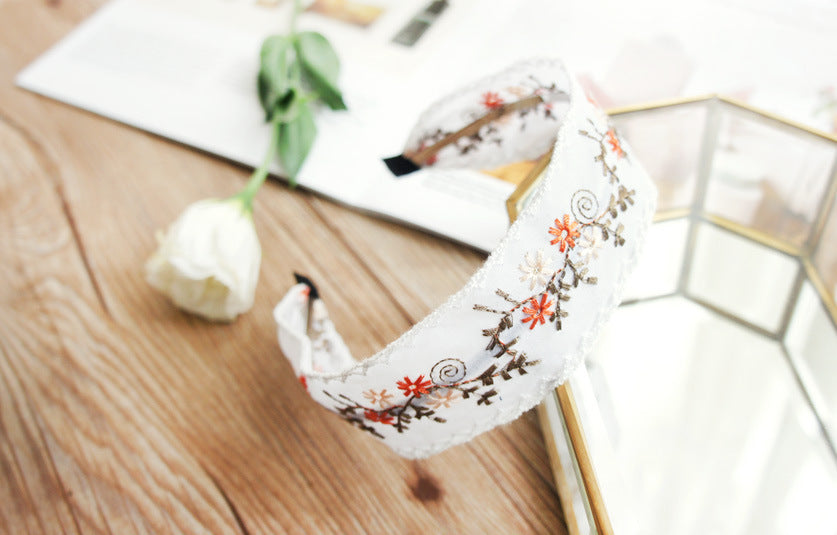 Wide Embroidered Ribbon Boho Hairbands