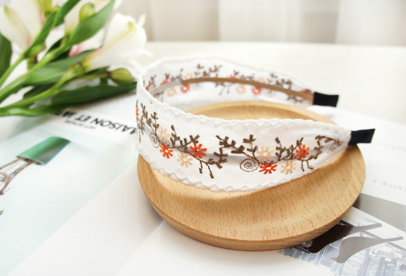 Wide Embroidered Ribbon Boho Hairbands