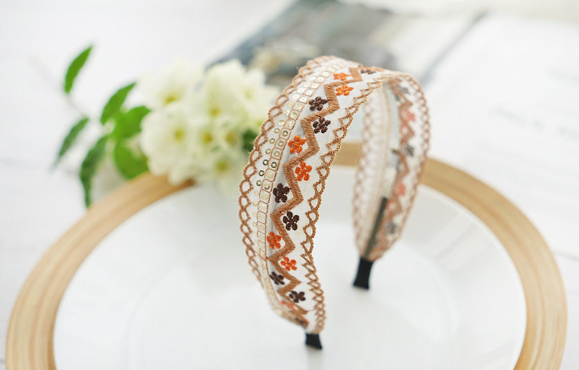 Wide Embroidered Ribbon Boho Hairbands