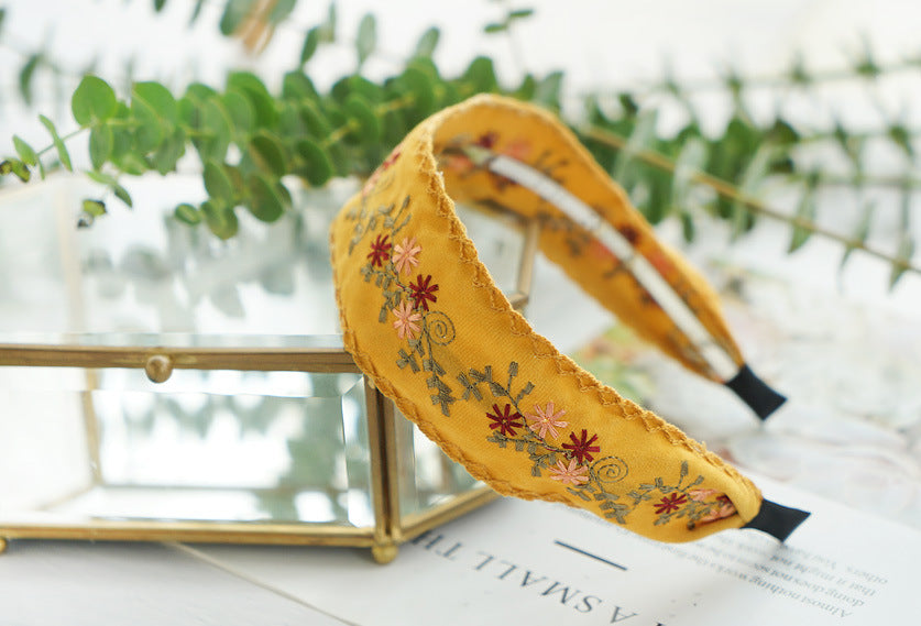 Wide Embroidered Ribbon Boho Hairbands