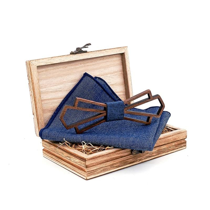 Art Deco Wooden Bow Tie & Handkerchief Boxed Gift Sets