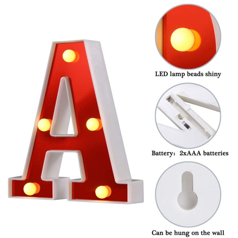 Red Circus Letters LED Light 26 Letters & 10 Numbers & Hearts