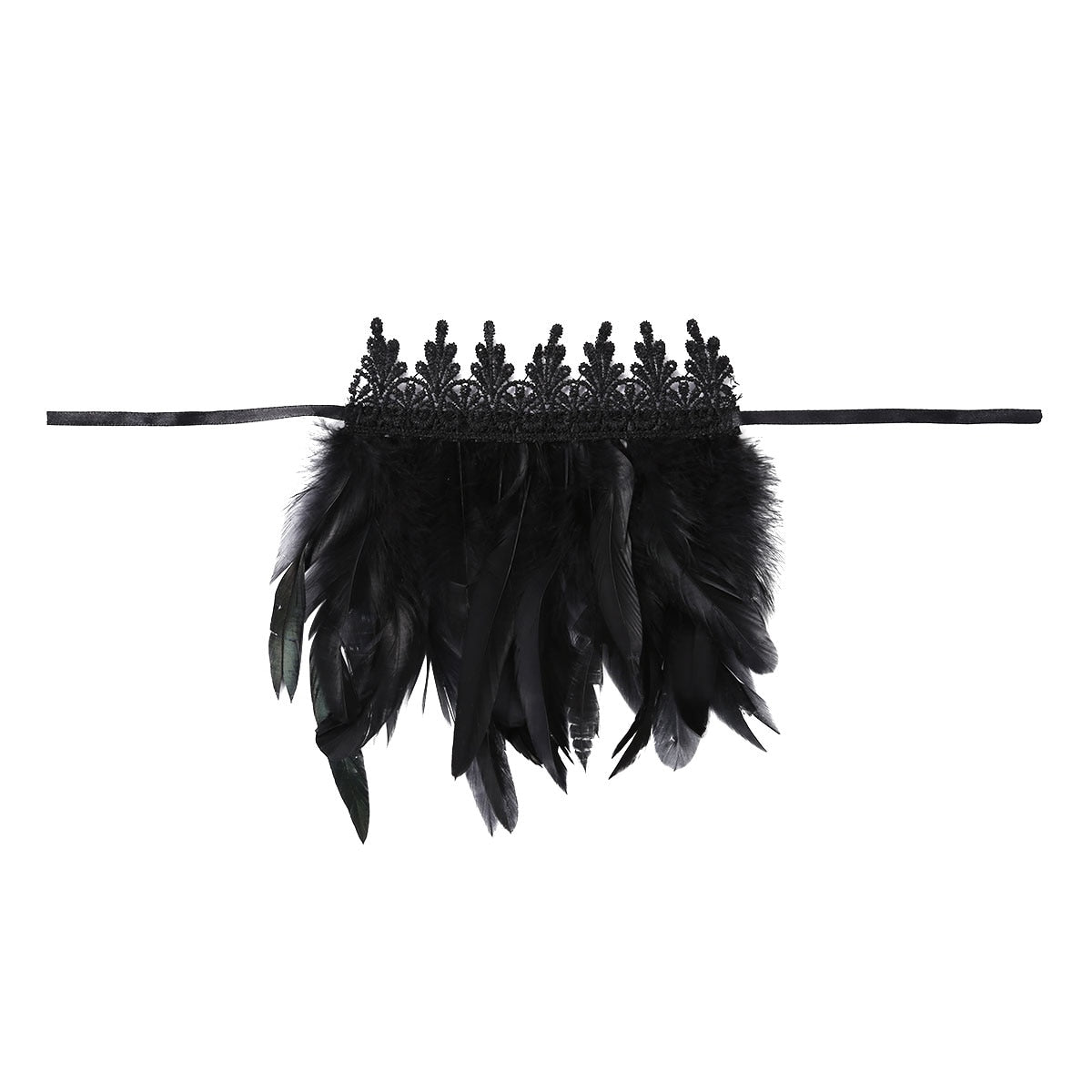 Black Natural Feather Wrist Cuffs with Ribbon Ties