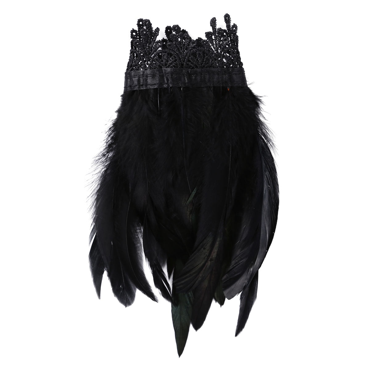 Black Natural Feather Wrist Cuffs with Ribbon Ties