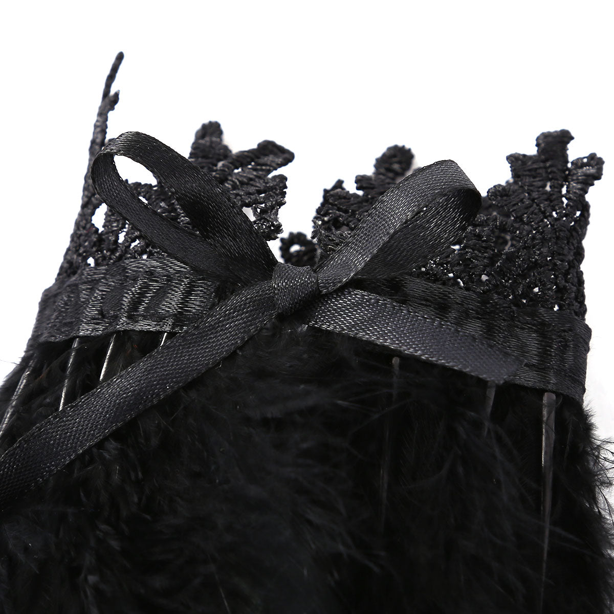 Black Natural Feather Wrist Cuffs with Ribbon Ties
