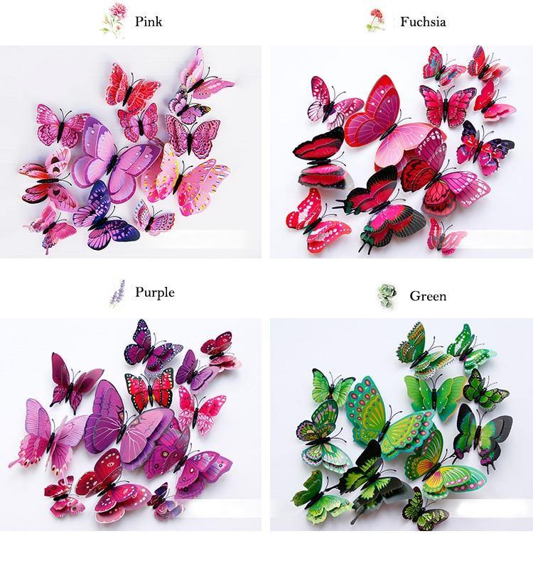 12 Double Layer Butterfly Wall Sticker Magnets - Woodland Gatherer