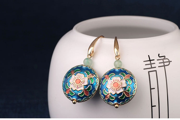 Vintage Flower Cloisonné Enamel Earrings