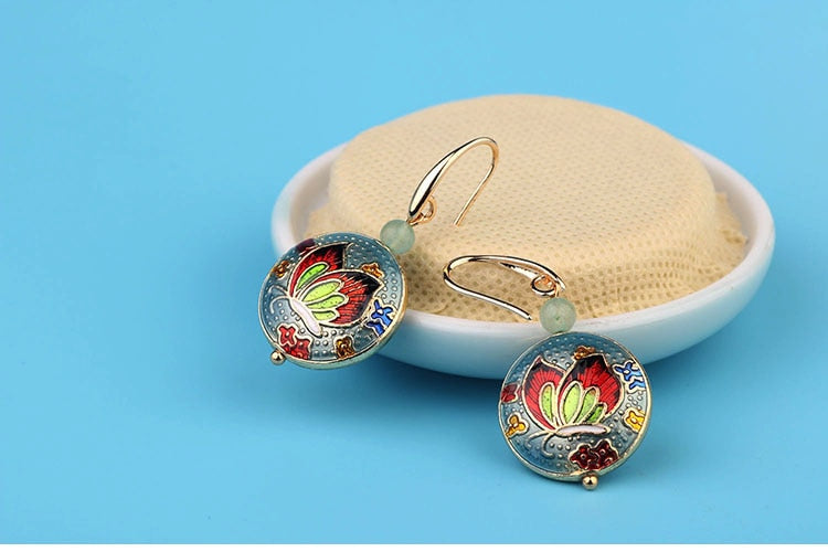 Vintage Flower Cloisonné Enamel Earrings