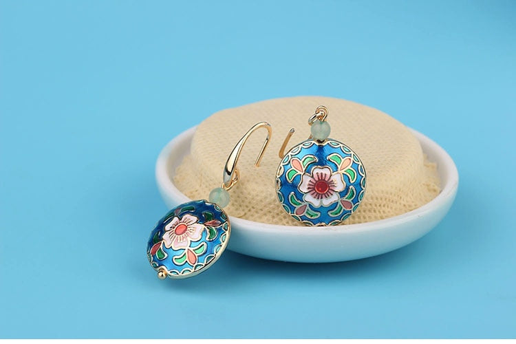 Vintage Flower Cloisonné Enamel Earrings