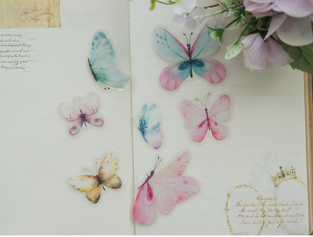 38pcs Watercolour Butterfies PVC Stickers | Scrapbooking DIY Craft