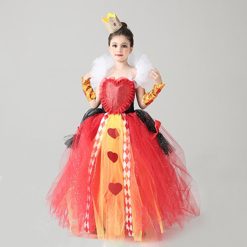 Queen of Hearts Sparkly Girls Tutu Dress Wonderland Halloween Costume