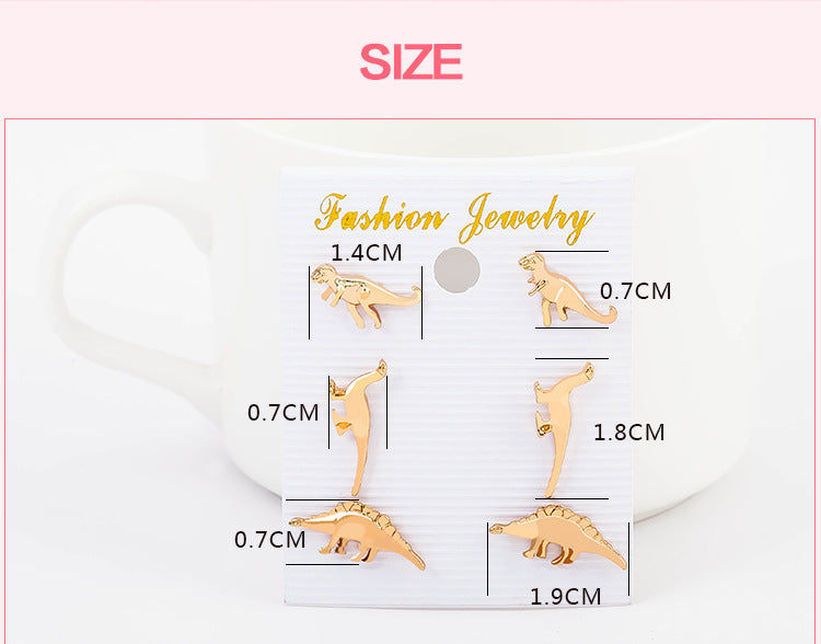 Three Pairs of Dinosaur Stud Earrings