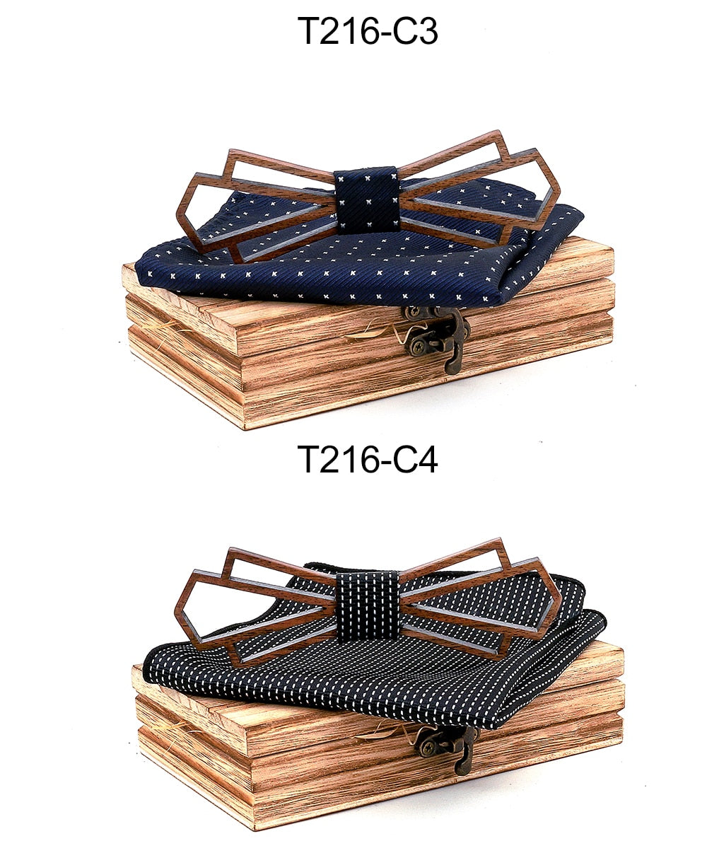 Art Deco Wooden Bow Tie & Handkerchief Boxed Gift Sets