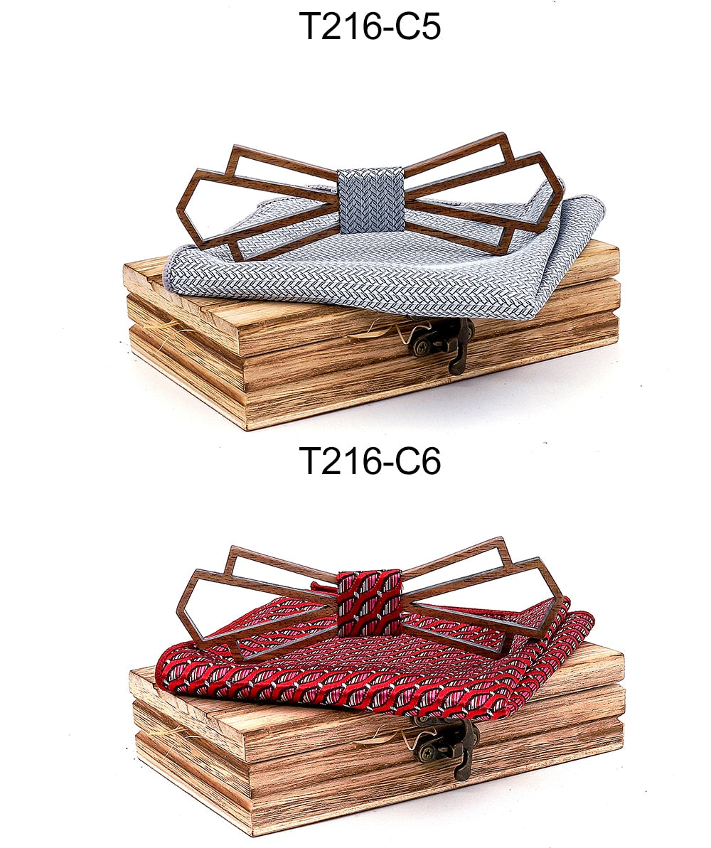 Art Deco Wooden Bow Tie & Handkerchief Boxed Gift Sets